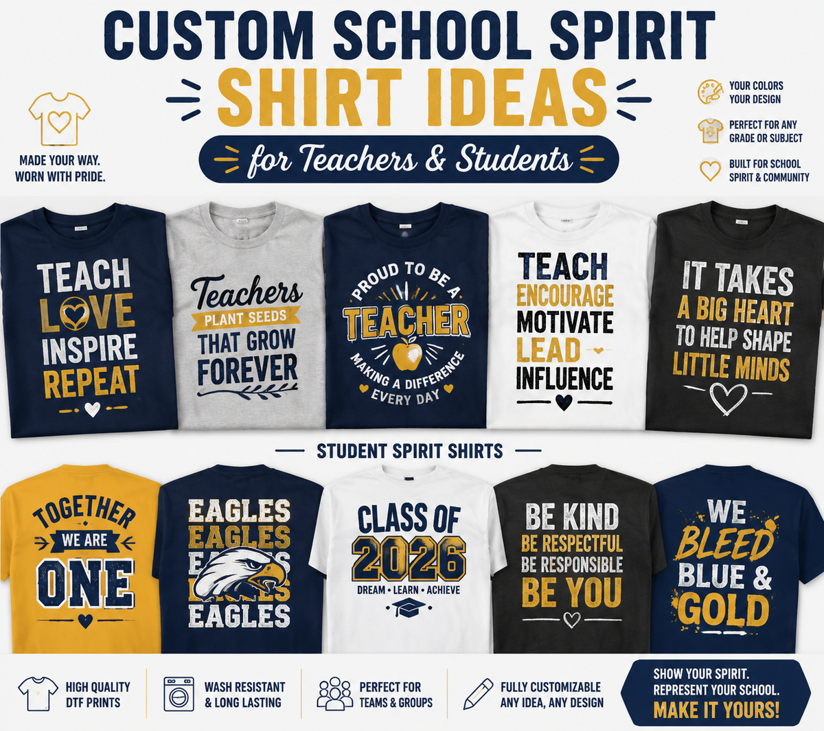Custom School Spirit Shirt Ideas for Teachers &amp; Students