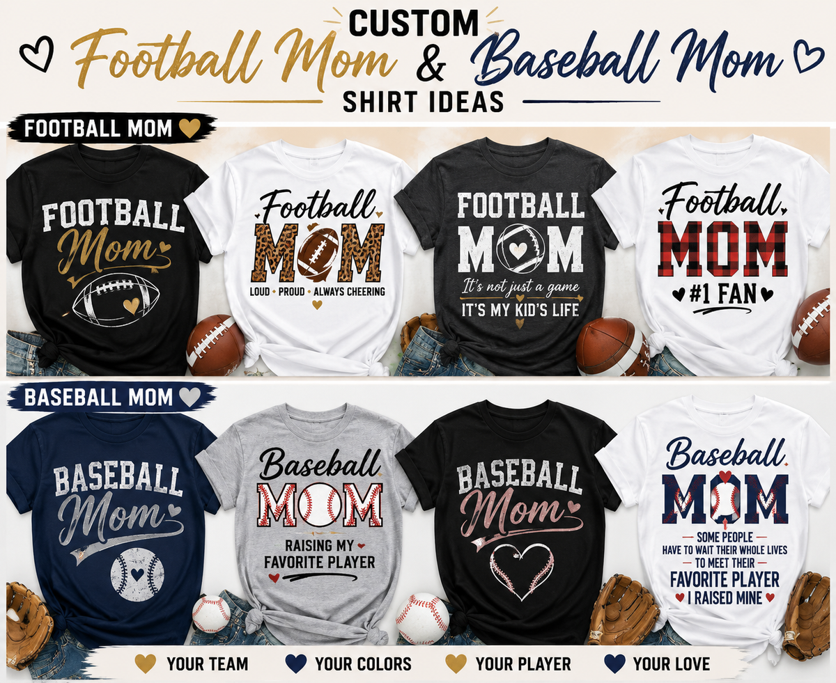 Custom Football Mom &amp; Baseball Mom Shirt Ideas