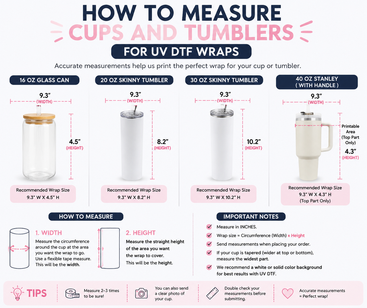 How to Measure Cups and Tumblers for UV DTF Wraps