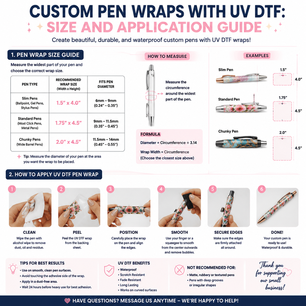 Custom Pen Wraps With UV DTF: Size and Application Guide