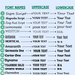List of font names for custom decals including Segoe Script, Magnolia Script, and more.