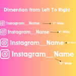 Dimensions guide for Instagram names, showcasing sizes 5" to 12" wide on a gradient background.