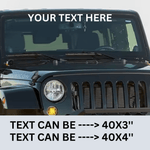 Custom decal for vehicle with customizable text options displayed on a Jeep.