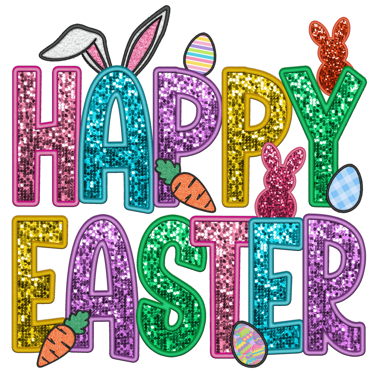 Easter faux sequin bunny  Easter Holiday Ready To Press Dtf Transfers dtfintexas