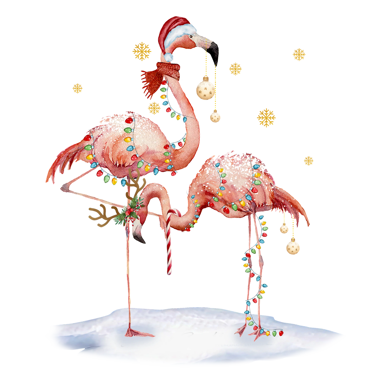 Flamingo With Christmas Light Christmas Holidays  Ready To Press Dtf Transfers dtfintexas