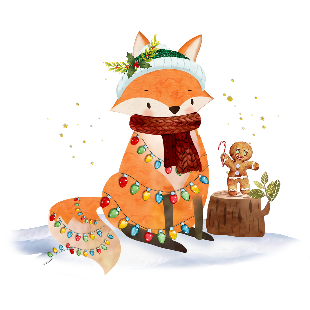 Fox With Christmas Light Design Christmas Holidays  Ready To Press Dtf Transfers dtfintexas