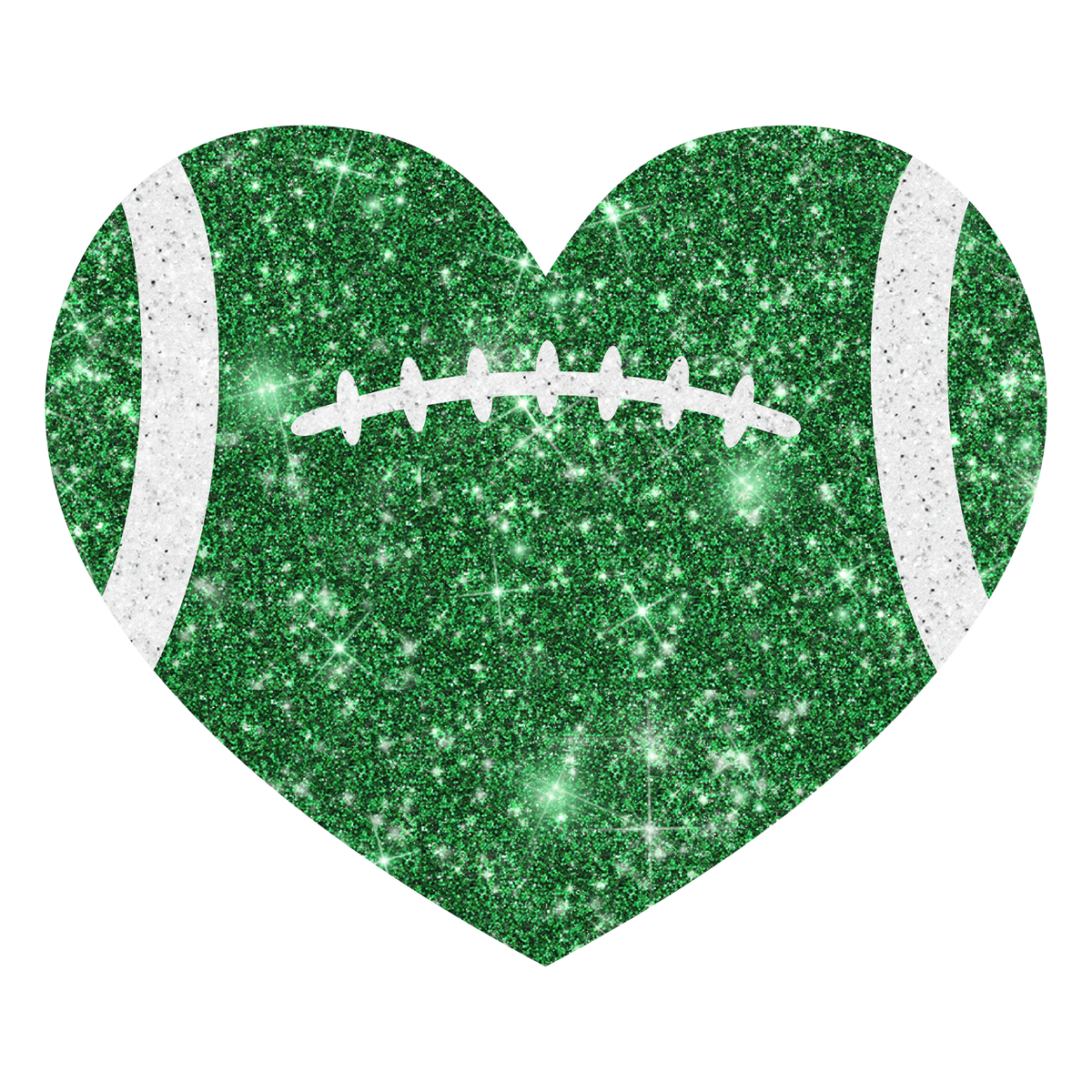 Glitter Football Heart_Green Football Sports Ready To Press Dtf Transfers dtfintexas