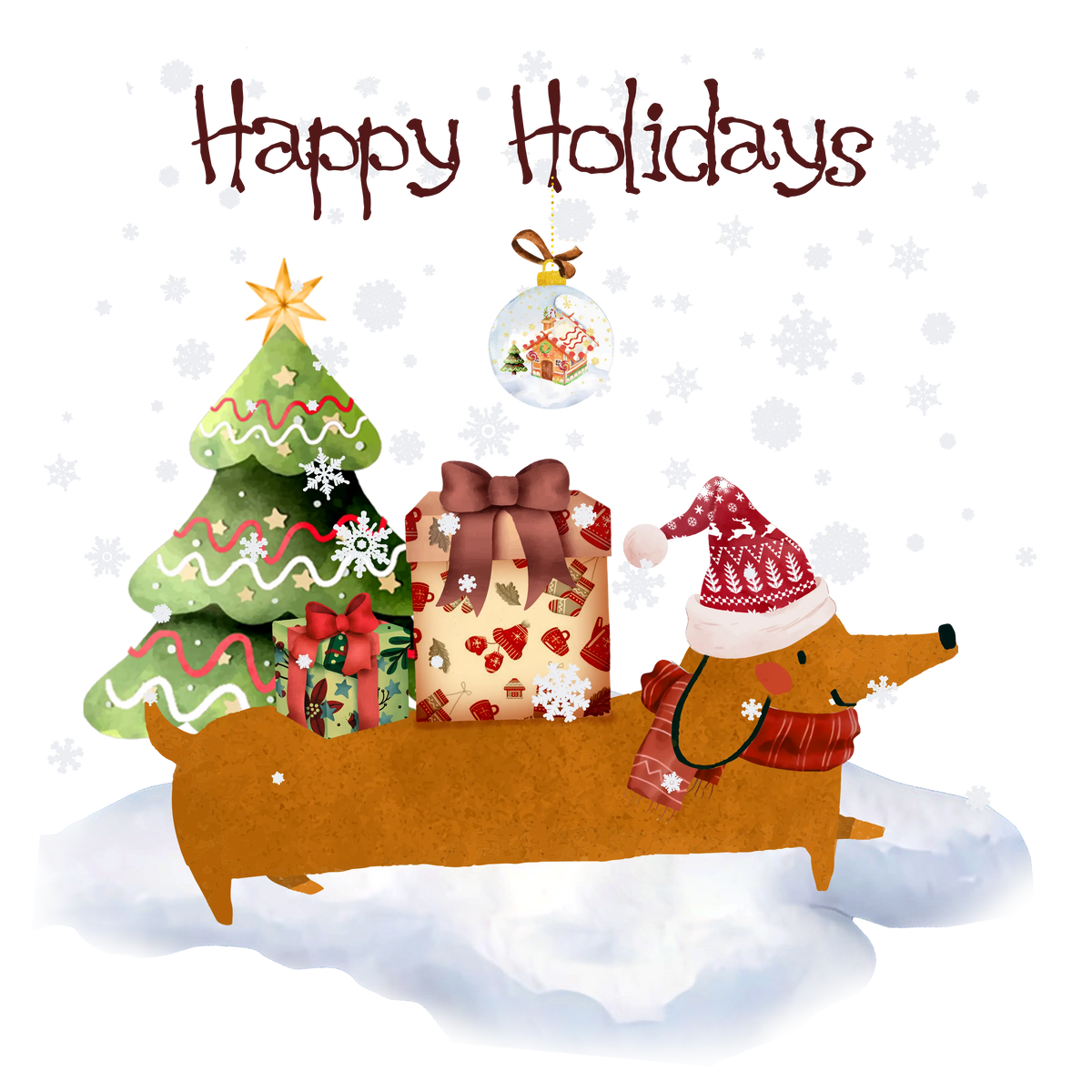 Happy Holidays Puppy With Gift-Boxes  Christmas Holidays  Ready To Press Dtf Transfers dtfintexas