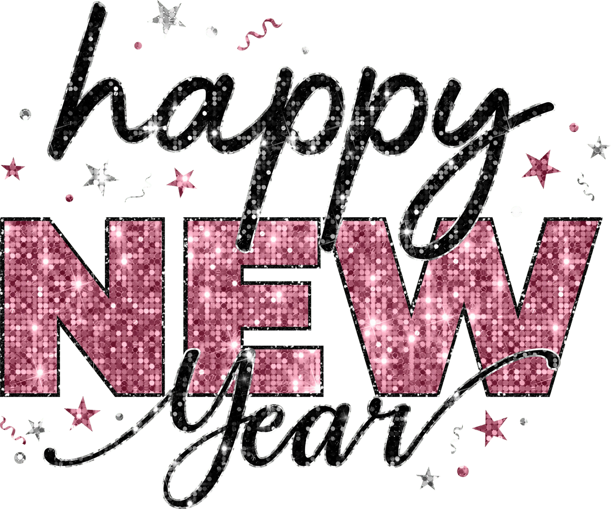 Happy New Year Sequin Pink New Year's Eve  Holiday Ready To Press Dtf Transfers dtfintexas