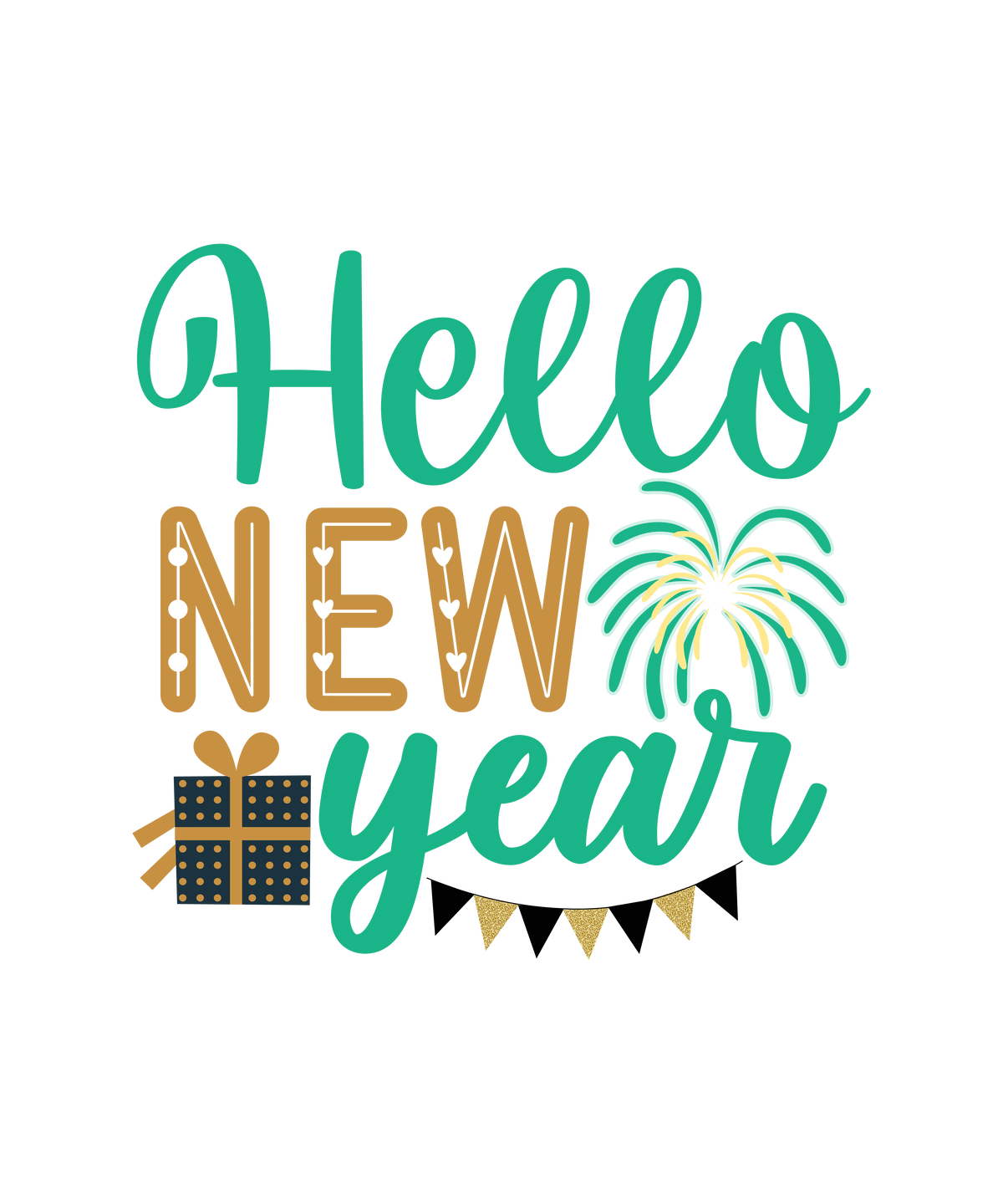 Hello New Year 01 (2)   New  Year's Eve  Holiday Ready To Press Dtf Transfers dtfintexas
