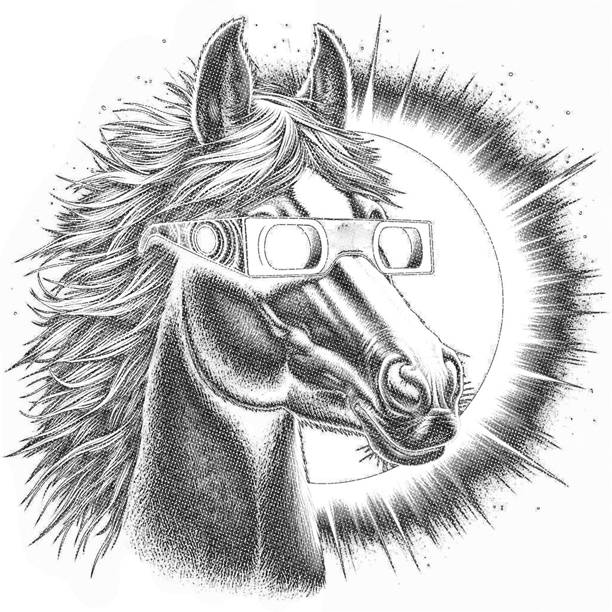Horse Total Solar Eclipse Glasses black GR    Horses  Animals  Ready To Press  Dtf Transfers dtfintexas