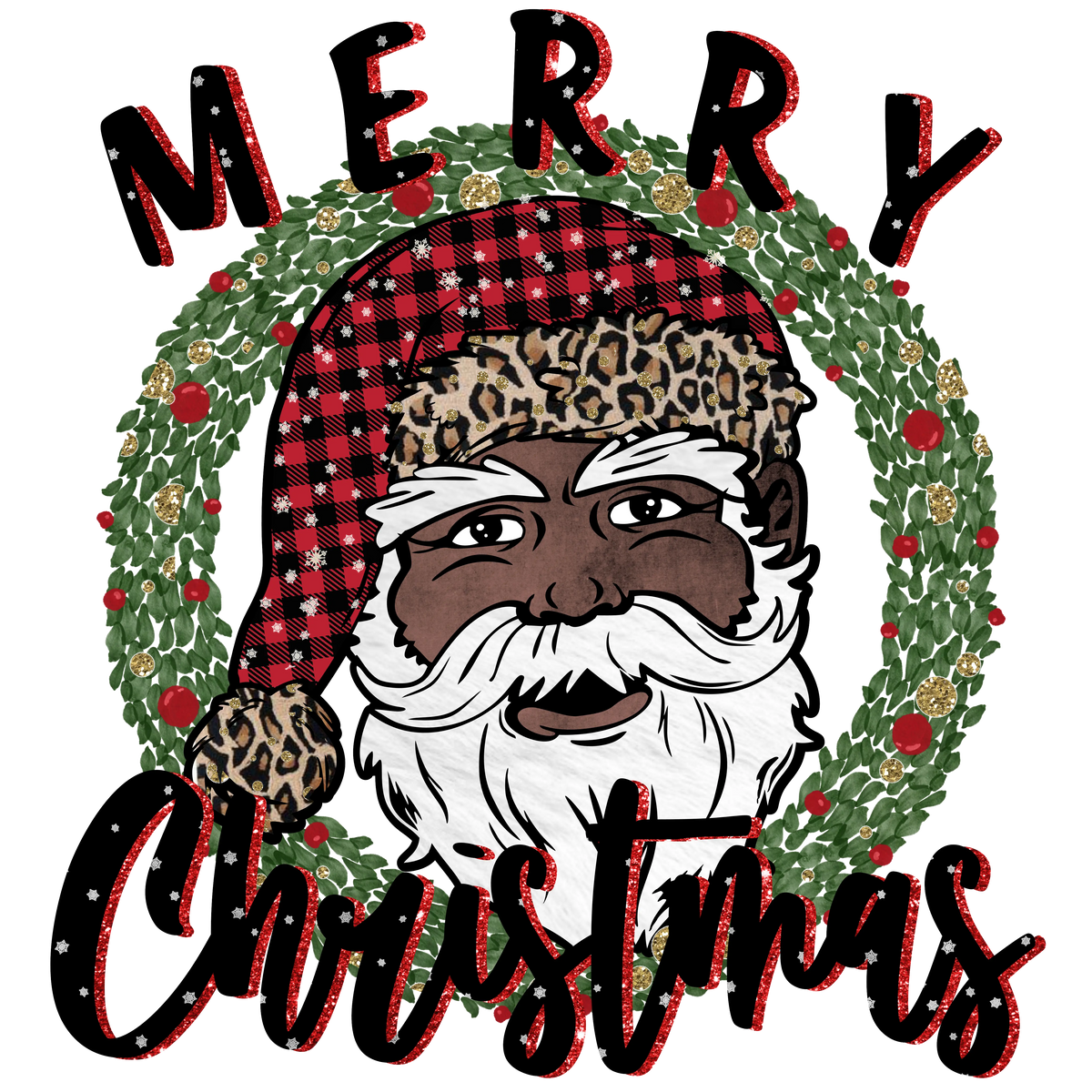 Merry Christmas Black Santa  Christmas Holidays  Ready To Press Dtf Transfers dtfintexas