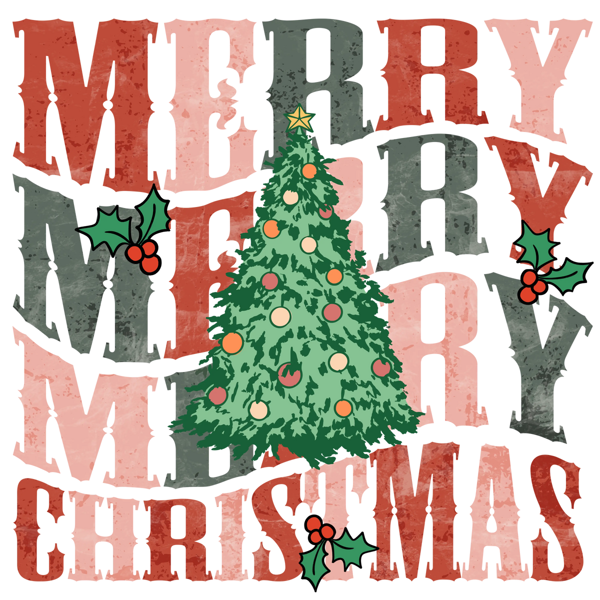 MerryXmasTreeWavy4  Christmas Holidays  Ready To Press Dtf Transfers dtfintexas