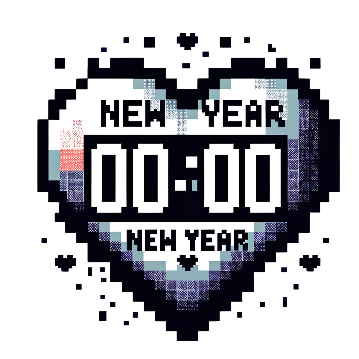 NewYearPixelHeart New Year's Eve  Holiday Ready To Press Dtf Transfers dtfintexas