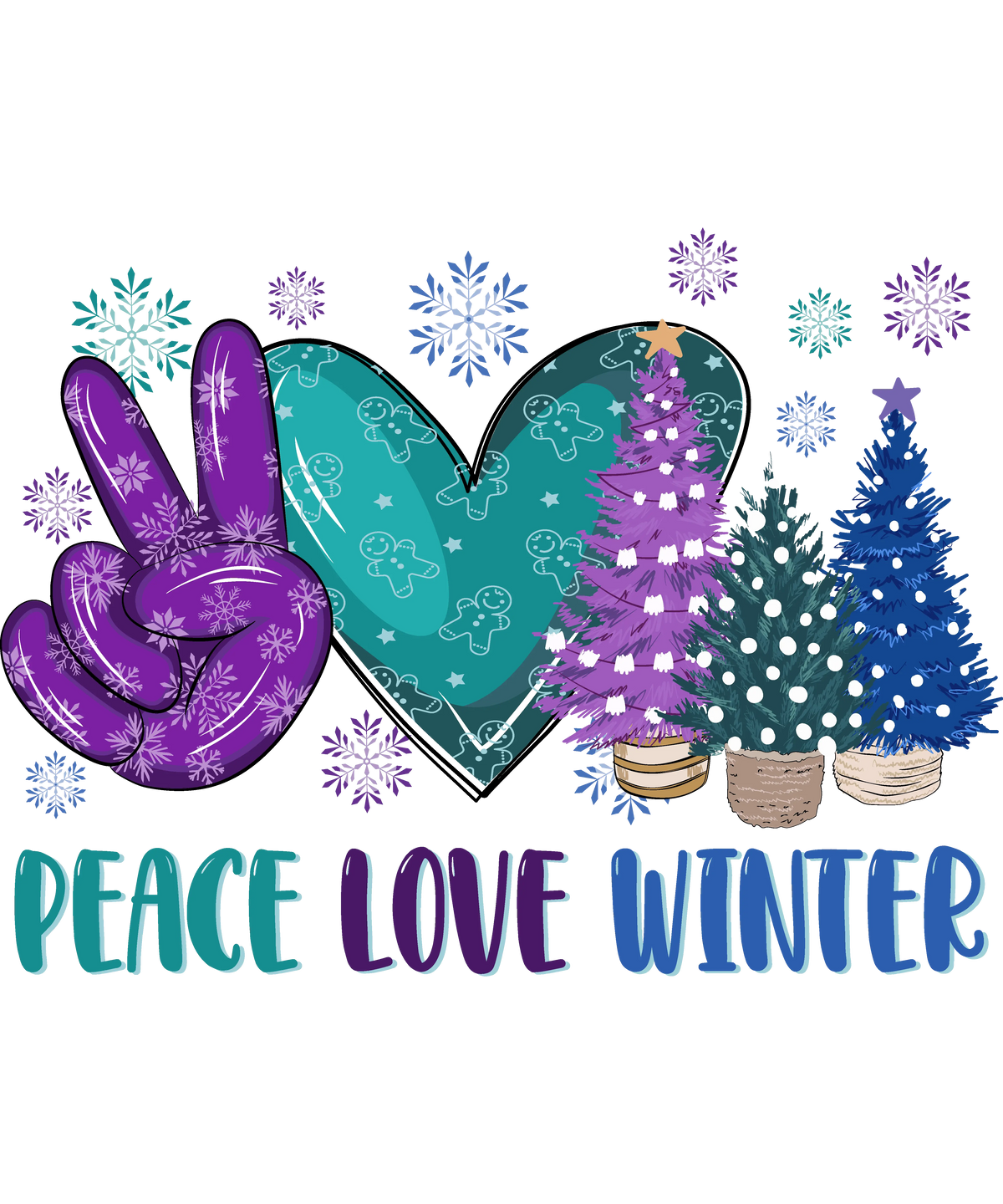 Peace Love Winter  Christmas Holidays  Ready To Press Dtf Transfers dtfintexas