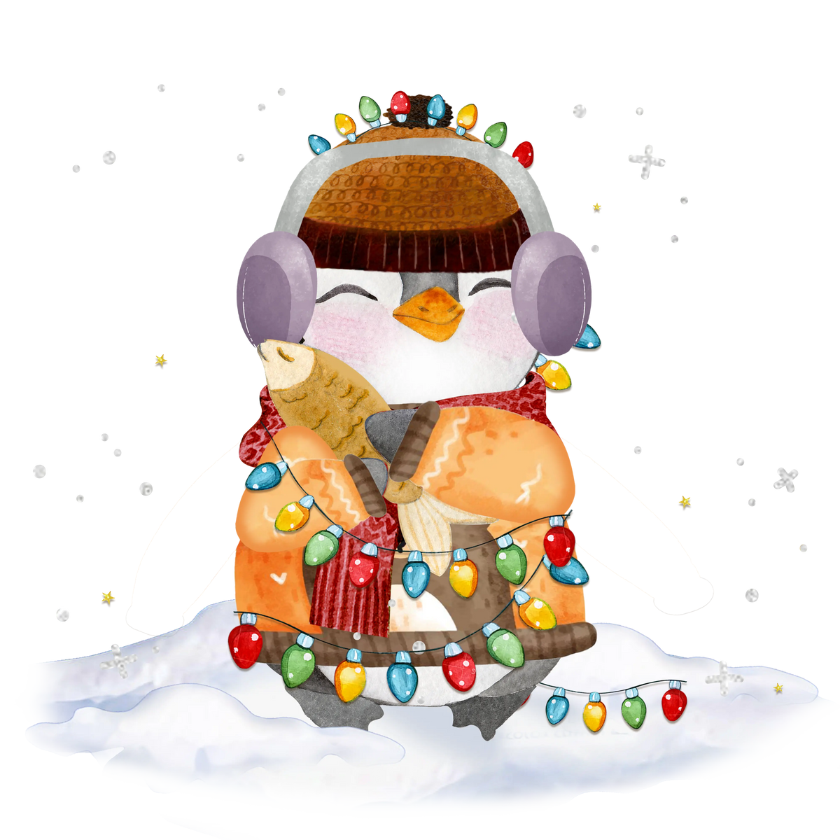 Penguin With Christmas Light   Christmas Holidays  Ready To Press Dtf Transfers dtfintexas