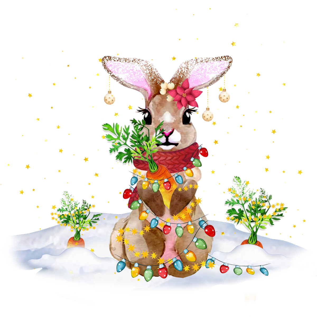 Rabbit With Christmas Light  Christmas Holidays  Ready To Press Dtf Transfers dtfintexas