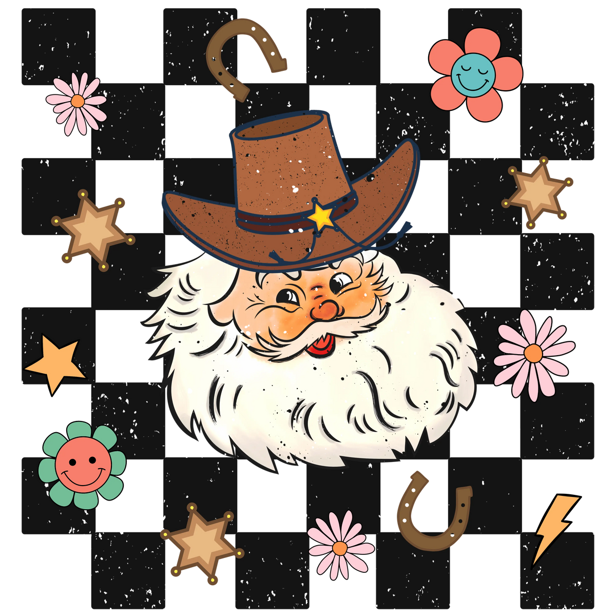 SantaCowboyChecker8   Christmas Holiday  Ready To Press Dtf Transfers dtfintexas