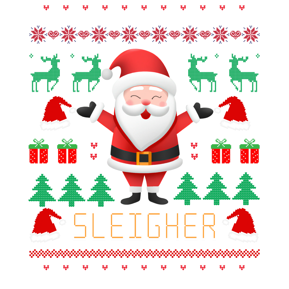 Sleigher Santa Claus Christmas Sweaters Christmas Holiday  Ready To Press Dtf Transfers dtfintexas