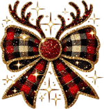 Glittery reindeer antlers and plaid bow design for Christmas holiday apparel decoration.